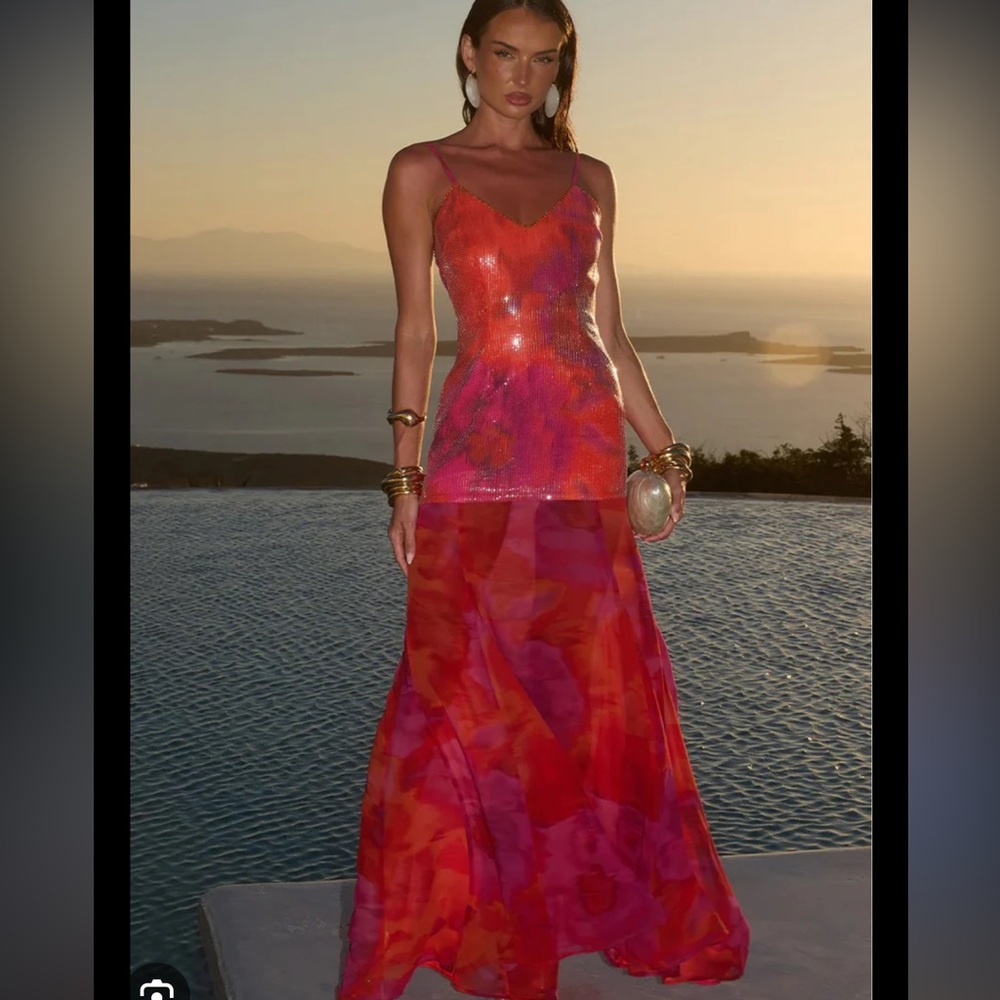 NWT Runaway The Label Red and Pink Maxi Dress